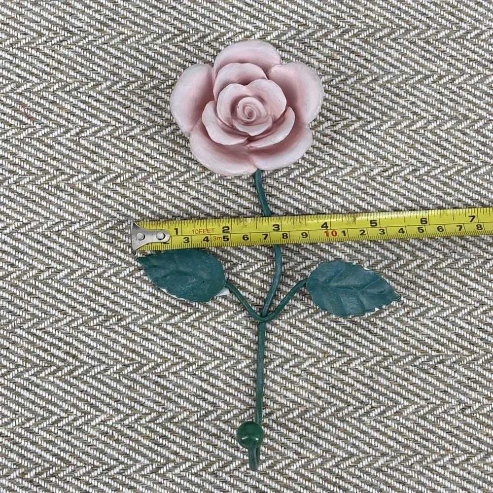 Pink Enameled Rose Wall Hook Shabby Chic French Country Cottagecore 8'